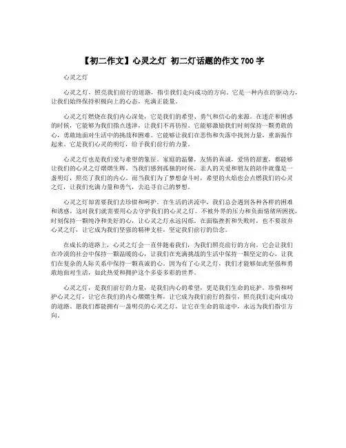 【初二作文】心灵之灯 初二灯话题的作文700字