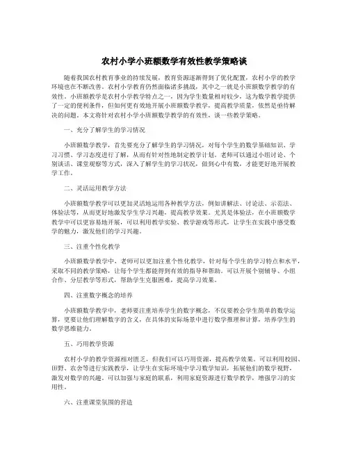 农村小学小班额数学有效性教学策略谈