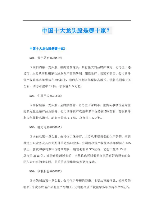 中国十大龙头股是哪十家？