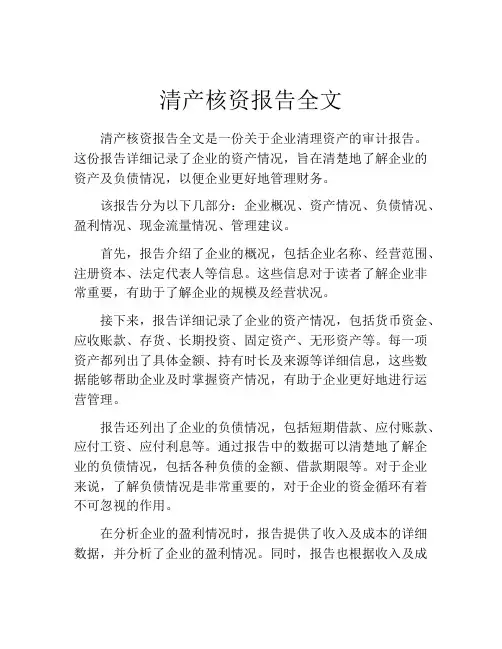 清产核资报告全文