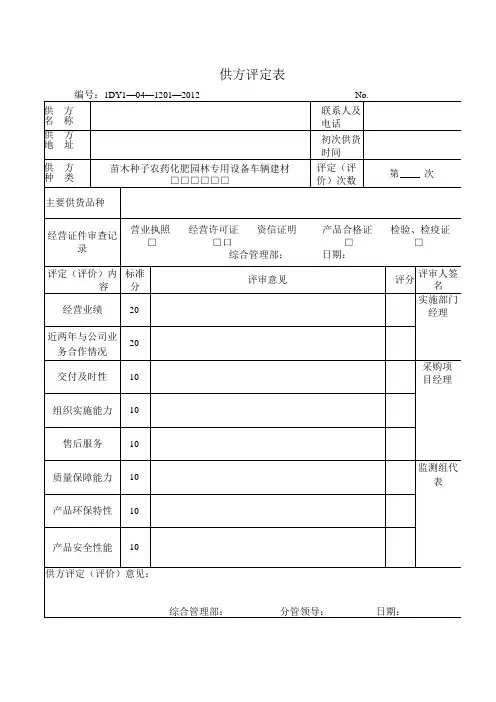 供方评定表