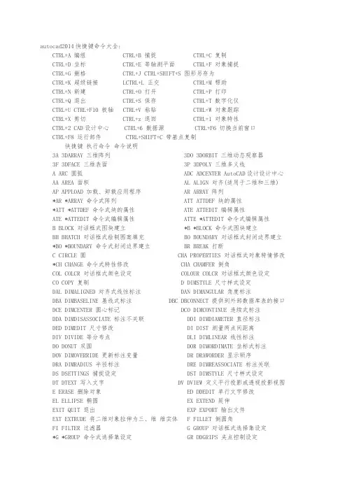 autocad2014快捷键命令大全