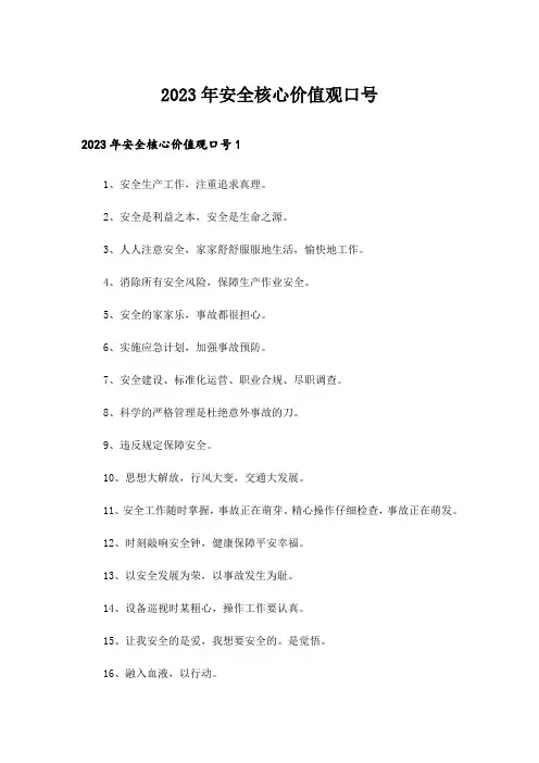 2023年安全核心价值观口号