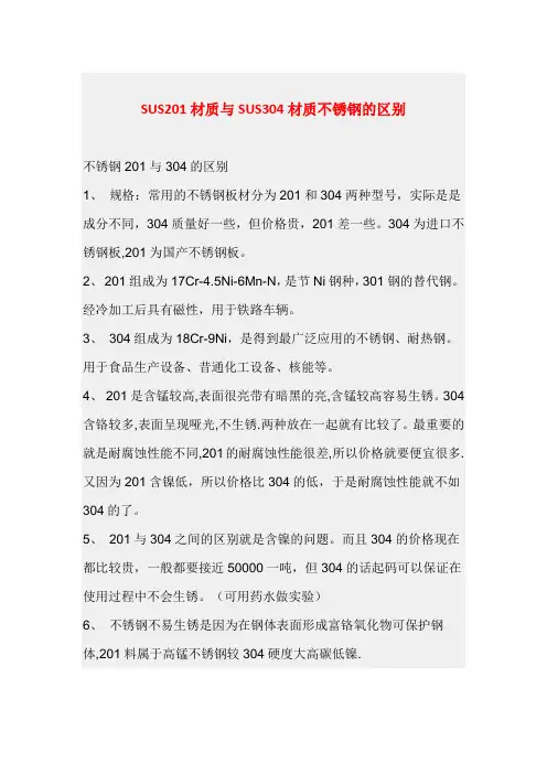 SUS201材质与SUS304材质不锈钢的区别