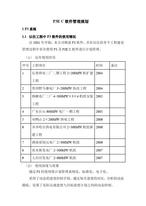 P3E C软件管理规划