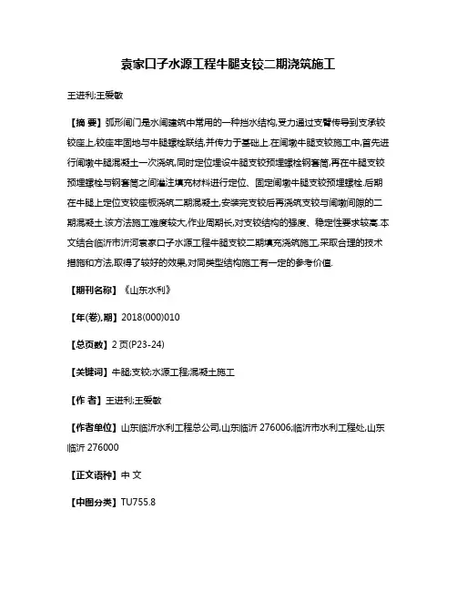 袁家口子水源工程牛腿支铰二期浇筑施工