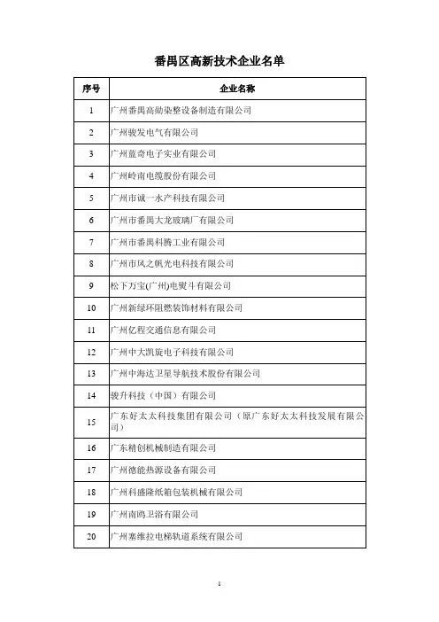 番禺区高新技术企业名单