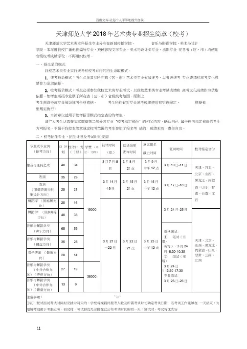 天津师范大学2018年艺术类专业招生简章校考