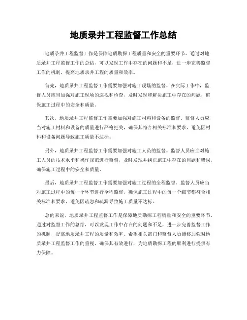 地质录井工程监督工作总结