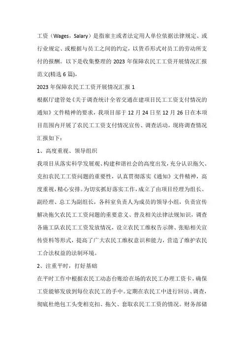 2023年保障农民工工资开展情况汇报范文(精选6篇)