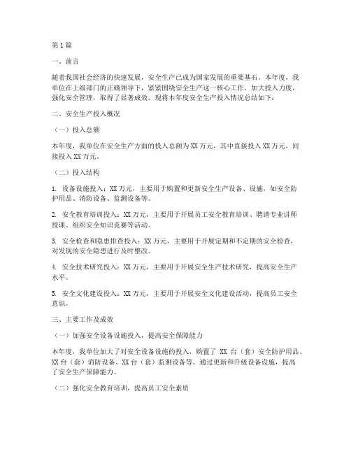 年度安全生产投入总结(3篇)