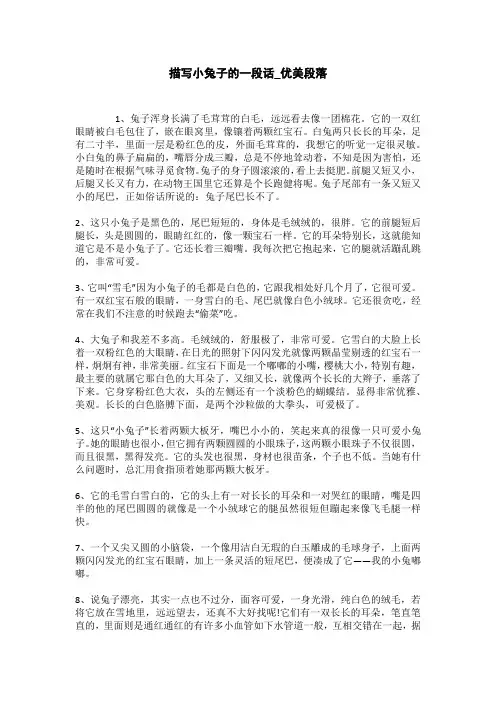 描写小兔子的外形特点的句子段落_好句子大全