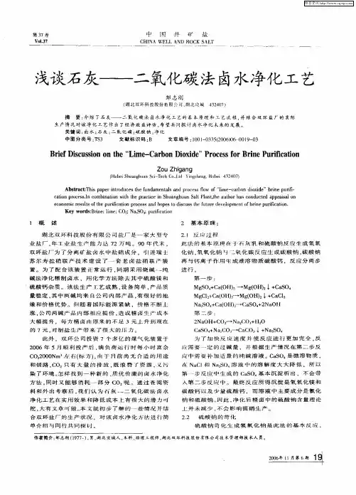浅谈石灰——二氧化碳法卤水净化工艺