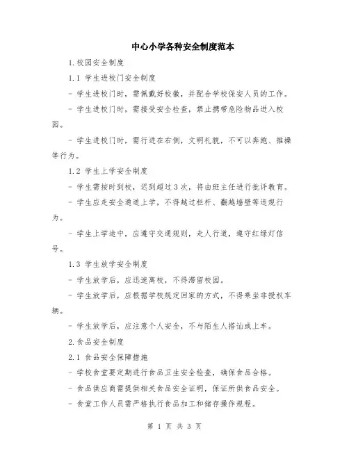中心小学各种安全制度范本