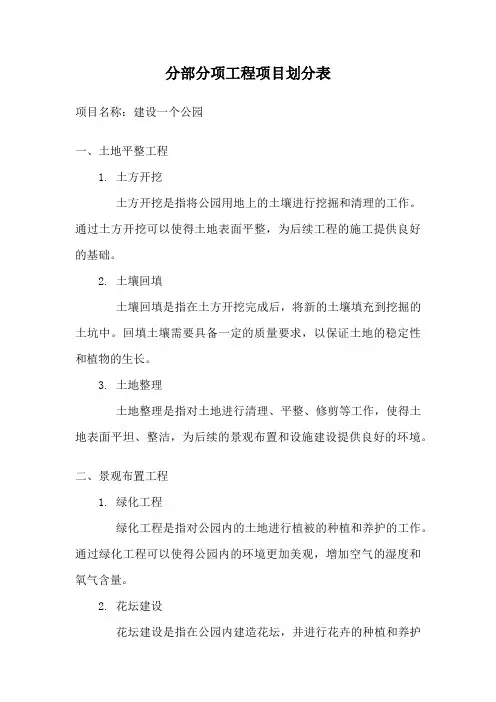 分部分项工程项目划分表
