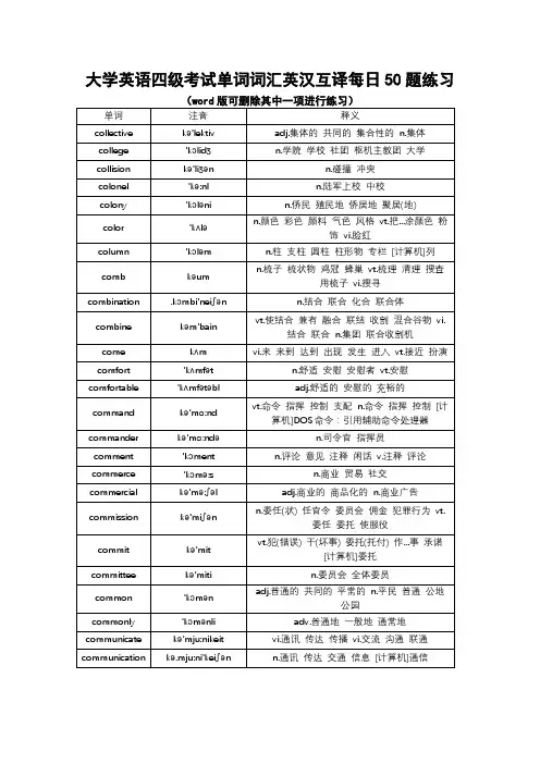 大学英语四级考试单词词汇英汉互译每日50题练习 (2024)