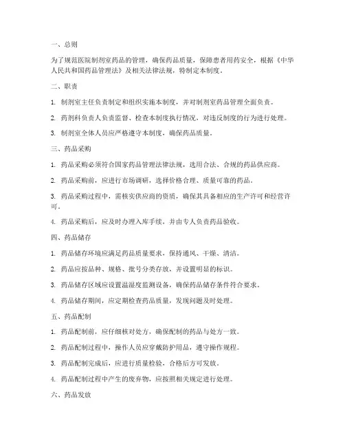 医院制剂室药品管理制度
