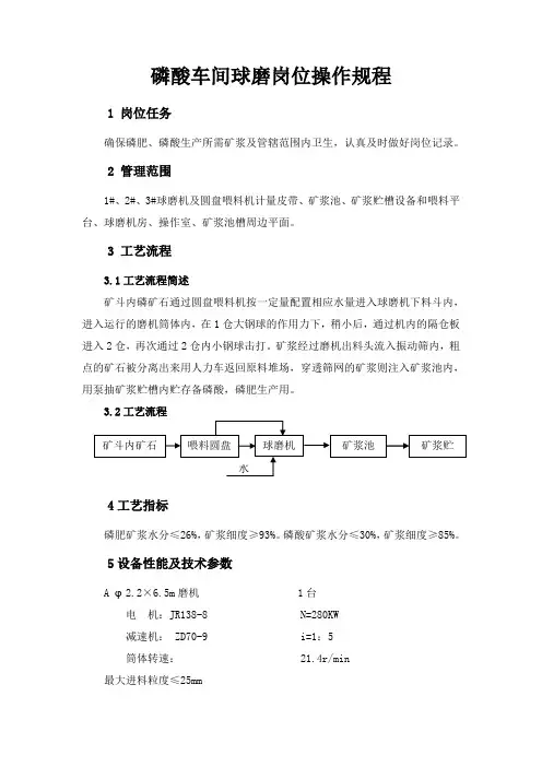 磷酸车间球磨岗位操作规程