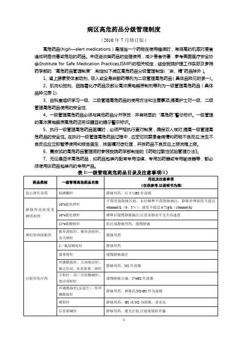 病区高危药品分级管理制度[1]