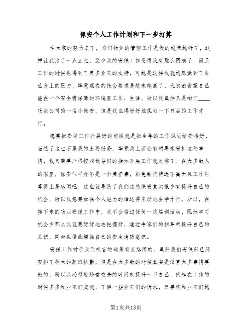 保安个人工作计划和下一步打算(4篇)