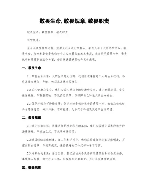 敬畏生命,敬畏规章,敬畏职责