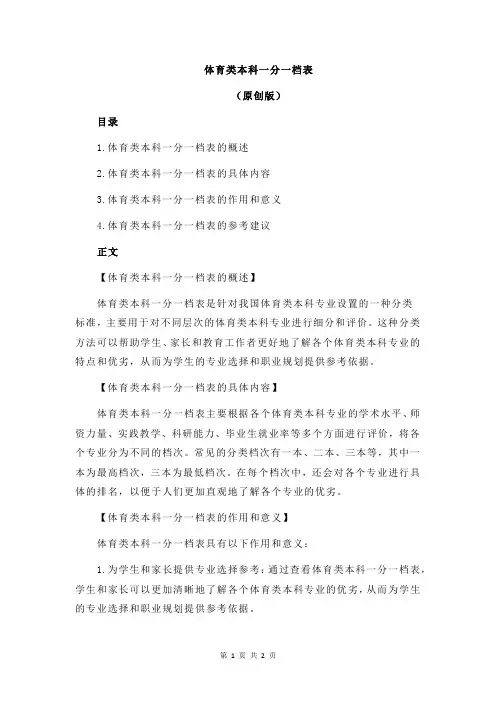 体育类本科一分一档表