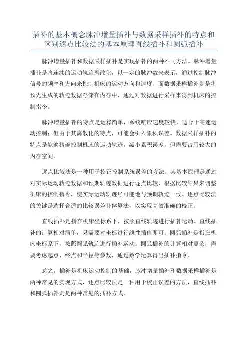 插补的基本概念脉冲增量插补与数据采样插补的特点和区别逐点比较法的基本原理直线插补和圆弧插补