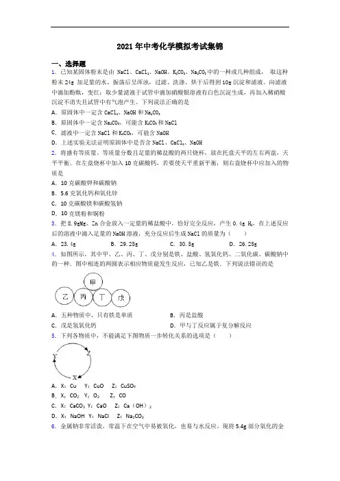2021年中考化学模拟考试集锦