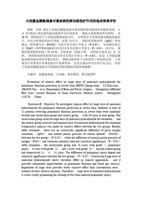 大剂量盐酸氨溴索对重症烧伤肺功能保护作用的临床效果评价