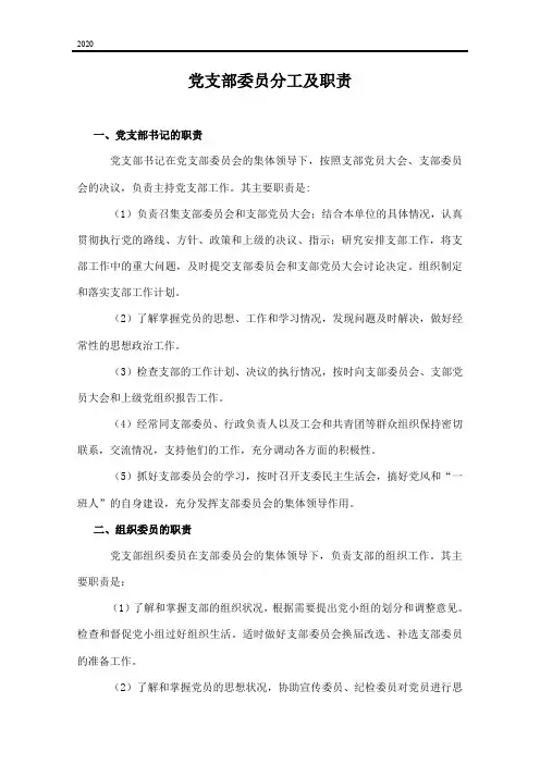党支部委员分工及职责