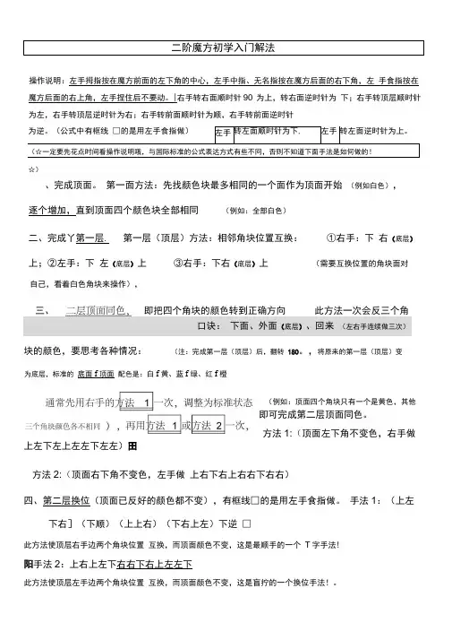 二阶魔方初学入门解法(非常实用)