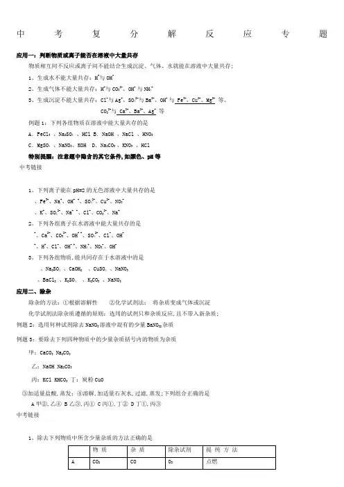 中考化学复分解反应专题