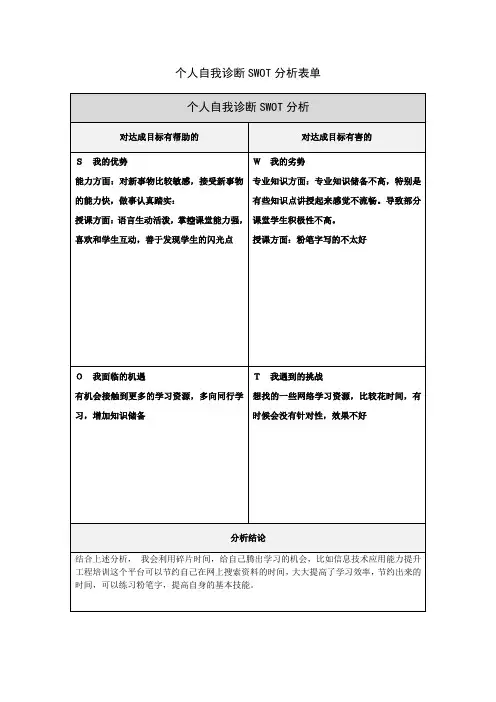 个人自我诊断分析表