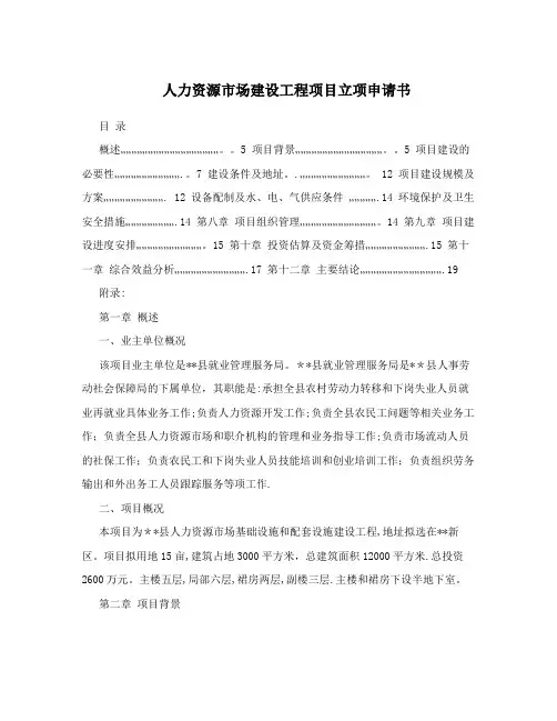 人力资源市场建设工程项目立项申请书