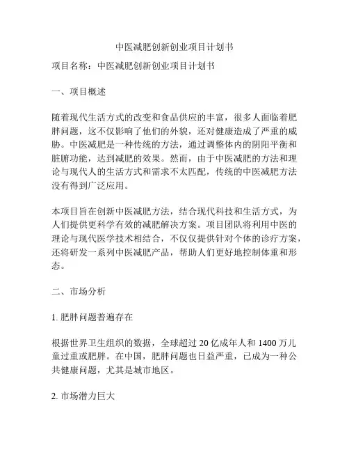 中医减肥创新创业项目计划书