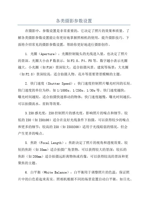 各类摄影参数设置