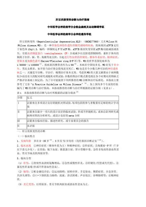肝豆状核变性诊断与治疗指南