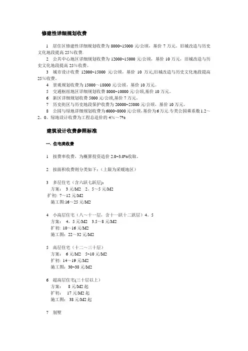 规划、建筑设计收费标准
