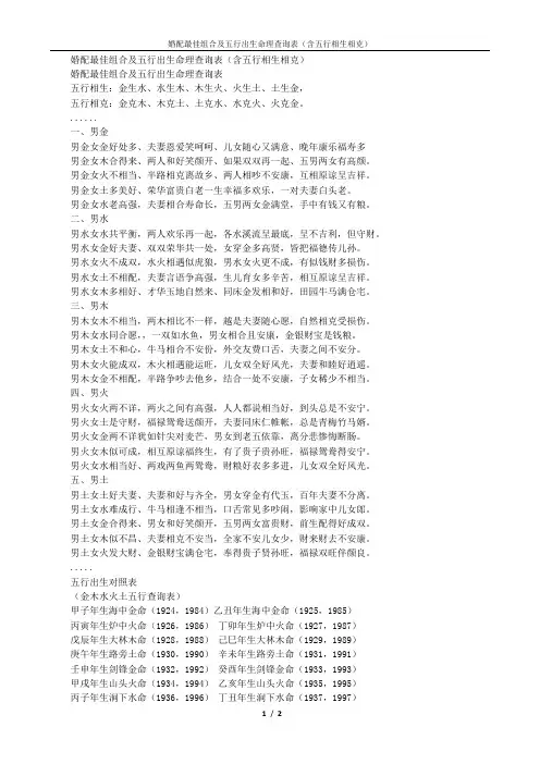 婚配最佳组合及五行出生命理查询表(含五行相生相克
