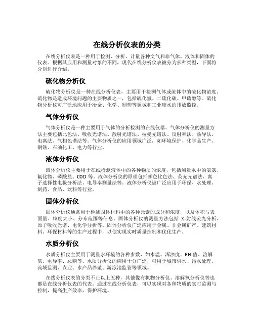 在线分析仪表的分类