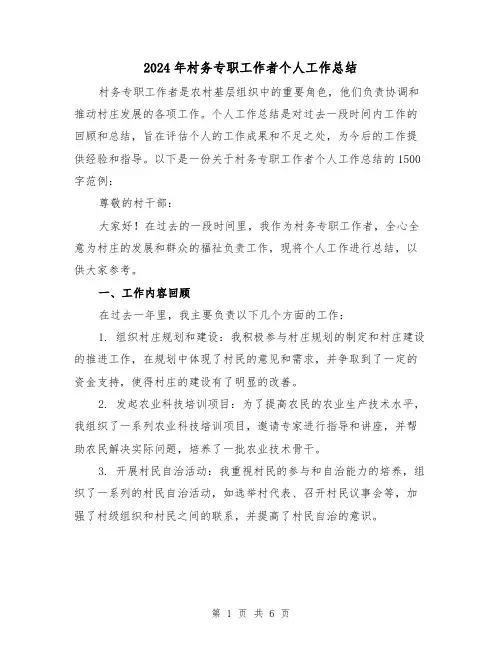 2024年村务专职工作者个人工作总结(二篇)