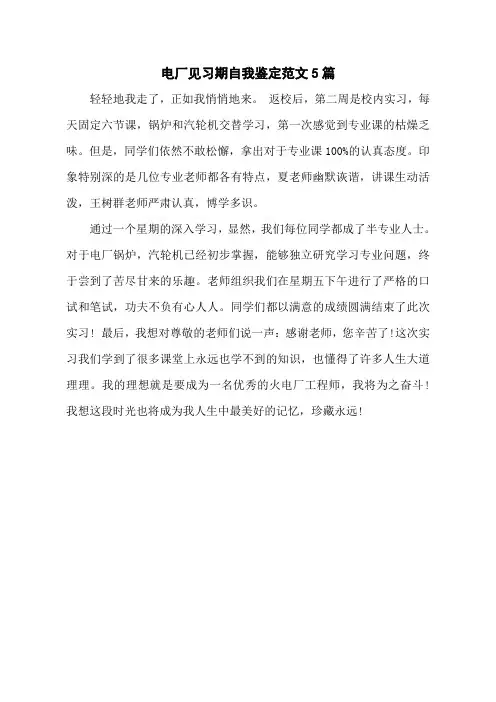 电厂见习期自我鉴定范文5篇