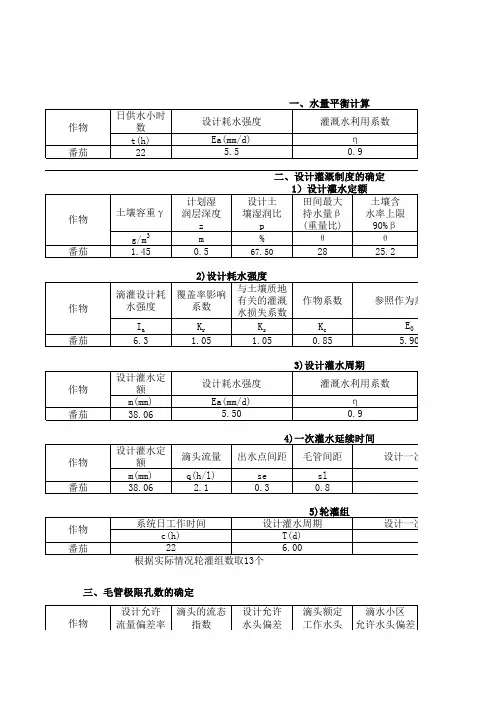 滴灌计算表