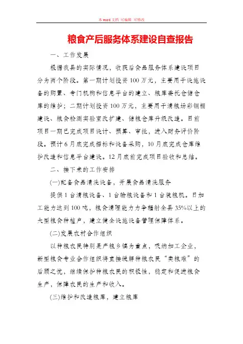 粮食产后服务体系建设自查报告