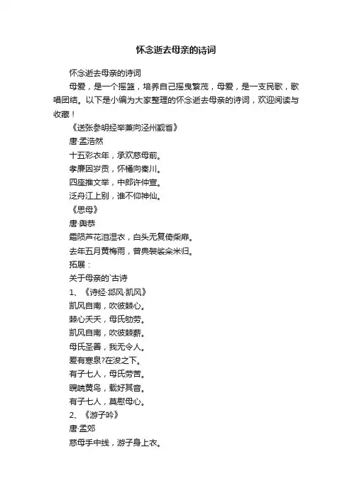 怀念逝去母亲的诗词