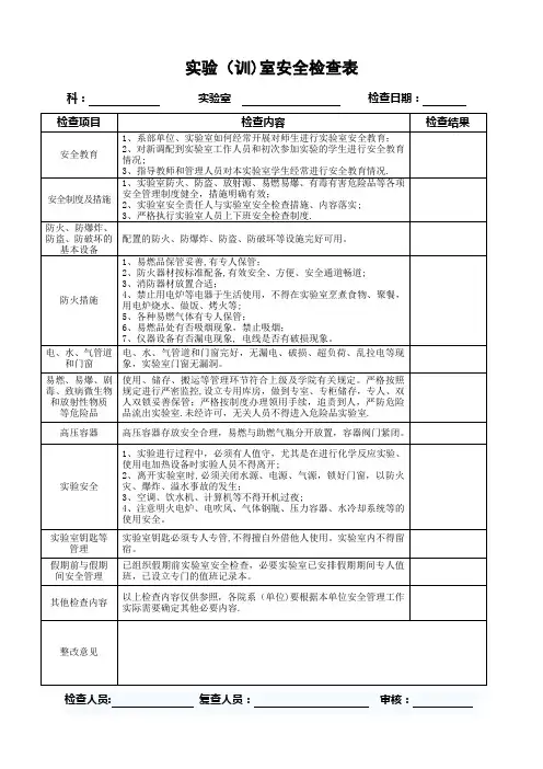 实验室安全检查表