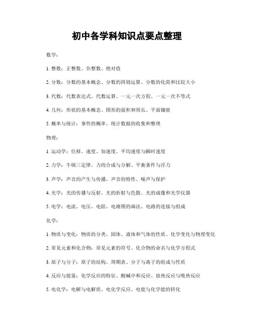 初中各学科知识点要点整理