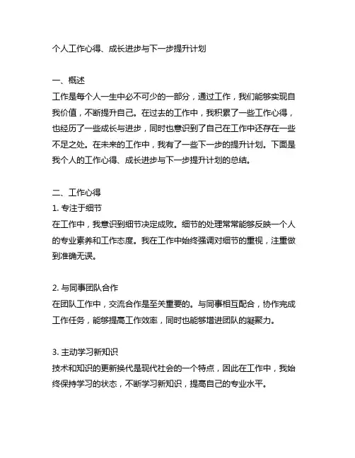 个人工作心得、成长进步与下一步提升计划