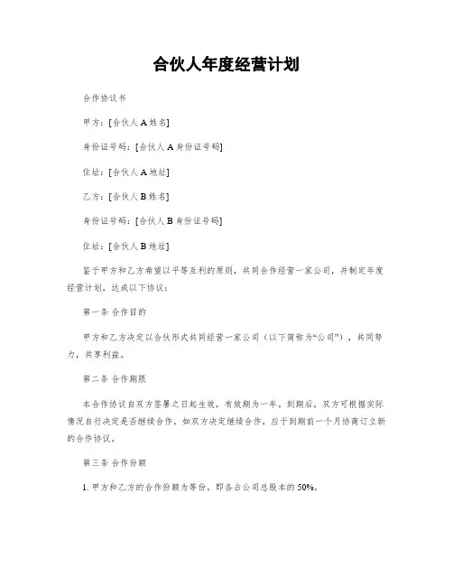 合伙人年度经营计划