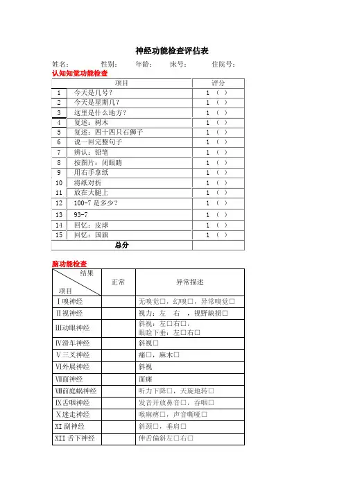 神经功能检查报告单